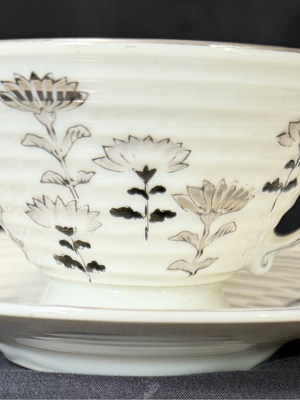 Delicate White Bone china Teacup & Saucer with Floral Detail